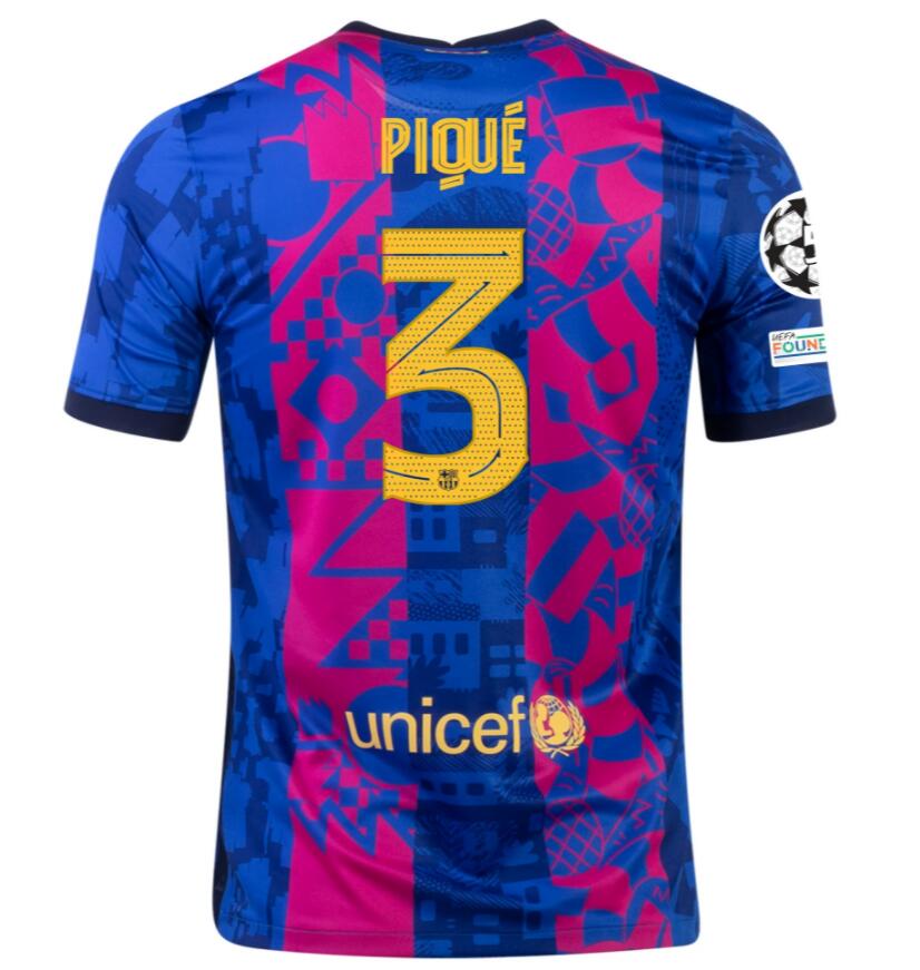 2021/22 Barcelona Football Kit Third Soccer Jersey with GERARD PIQUÉ 3 UCL printing